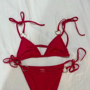 Delilah Red Bikini Set with Gold Hearts Detail